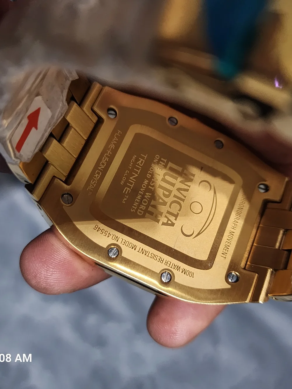 Invicta Lupah Gold-Tone Multi-Function Oval Watch with Black Dial Accents